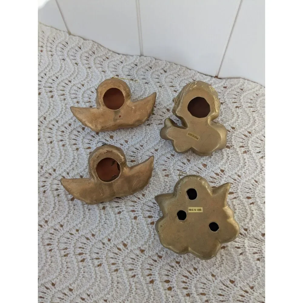 Lot of 4 Vintage Cherub Angel Ornaments - Gold - Ceramic